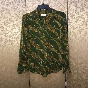L'Agence Green Multi-Color Animal Print Chain Silk Top Size Extra Small XS